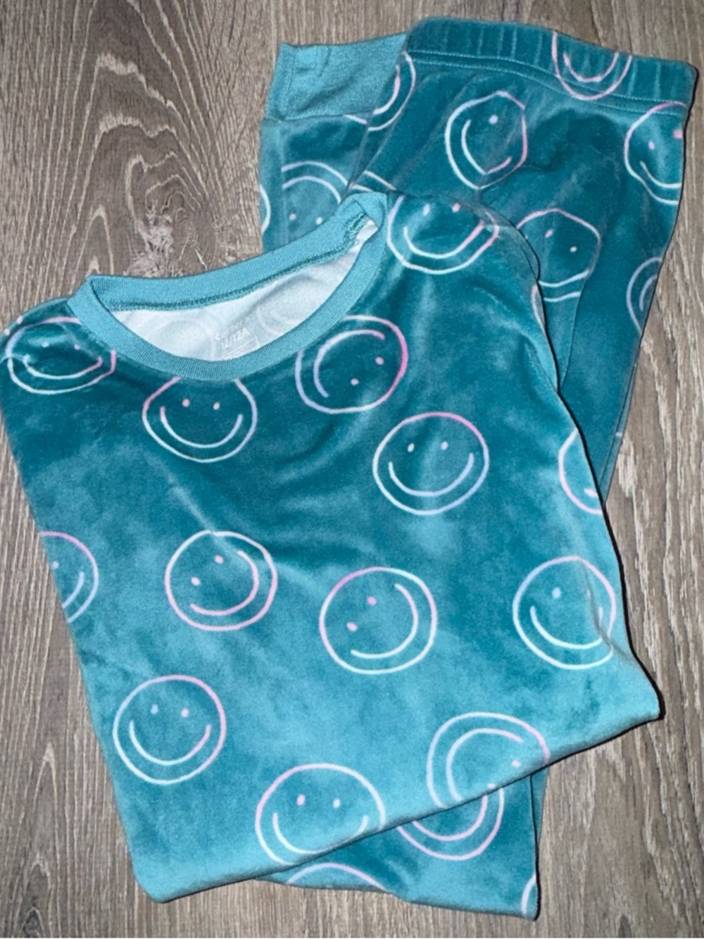 Carter's Teal Smiley Face Plush Kids Pajama Set